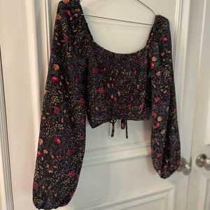 Dark Floral Long Sleeve Black Cropped top Size S